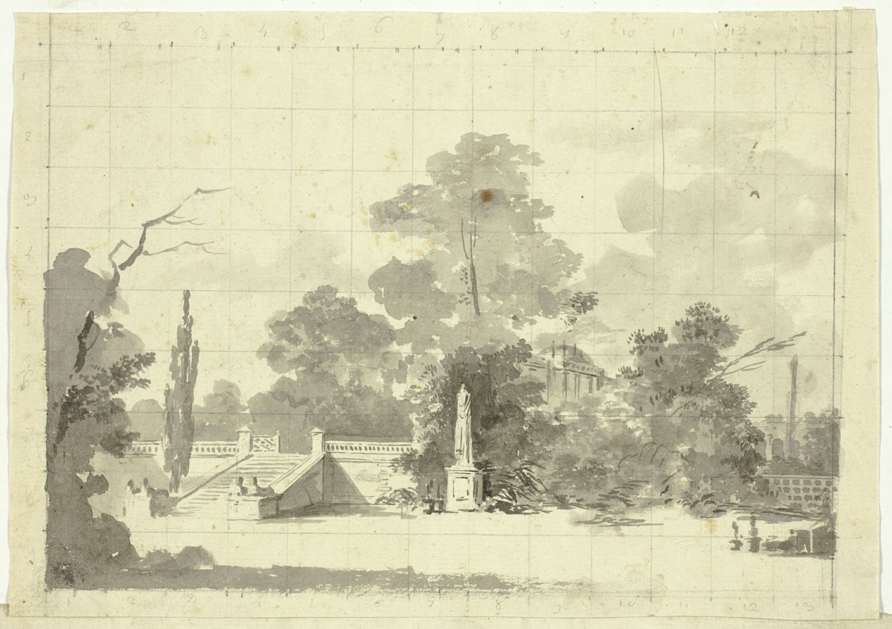 Vista del parque de Versalles: Escalera con dos pares de esfinges de Pierre Antoine Mongin