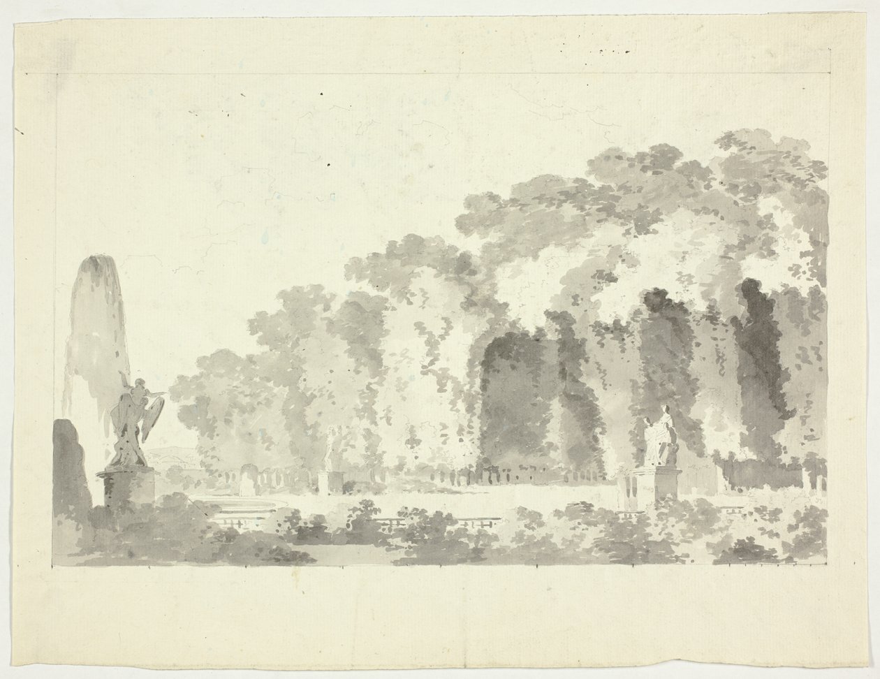 Vista del parque de Versalles: Árboles y estatuas de Pierre Antoine Mongin