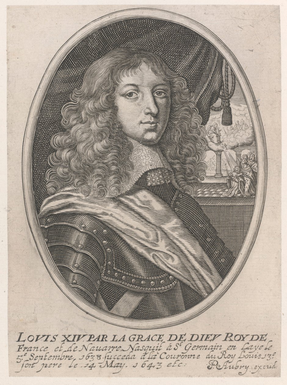 Retrato de Luis XIV (Luis XIV por la Gracia de Dios Roy de Francia y Navarra) de Pierre Aubry