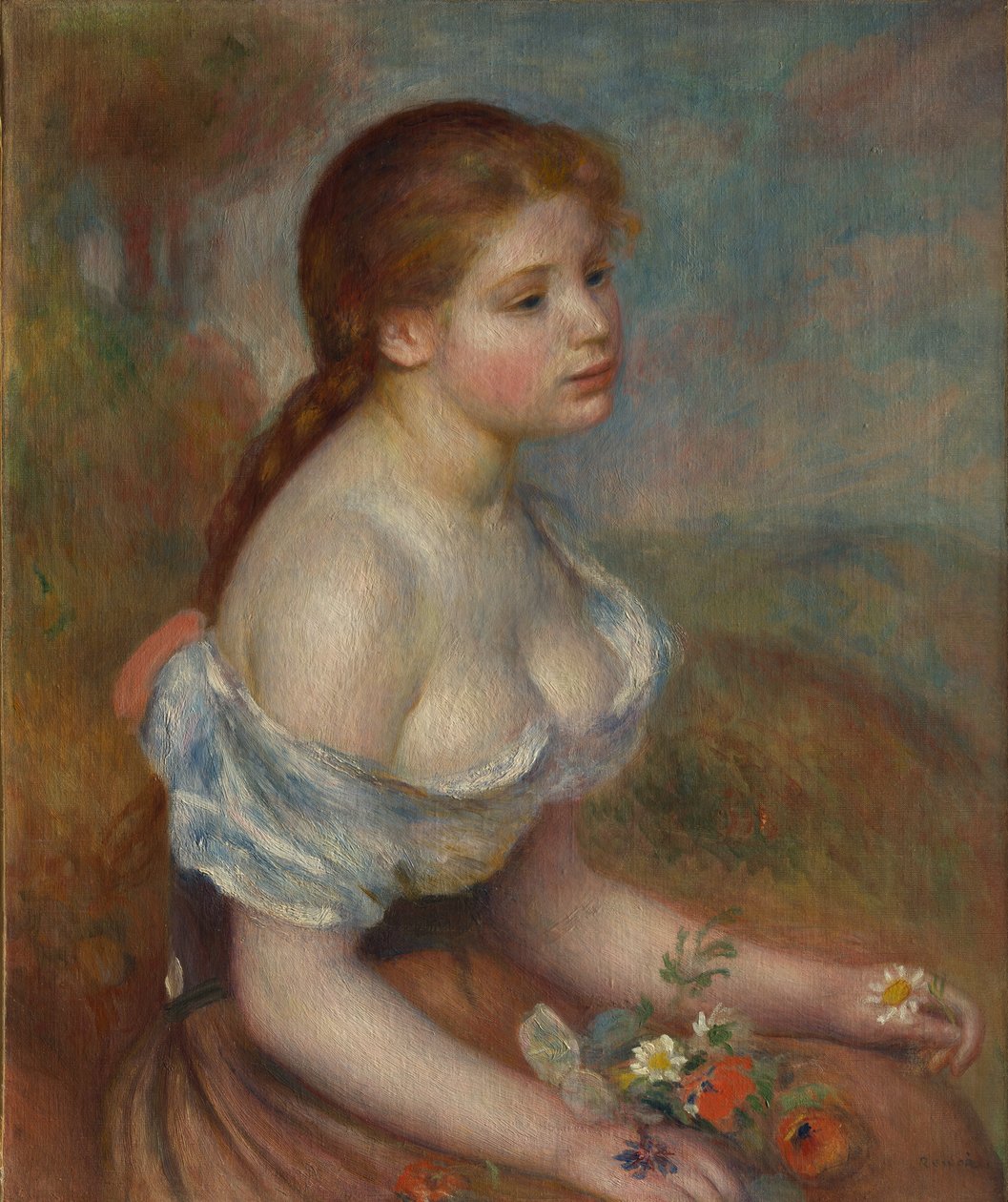 Una joven con margaritas, 1889 de Pierre Auguste Renoir
