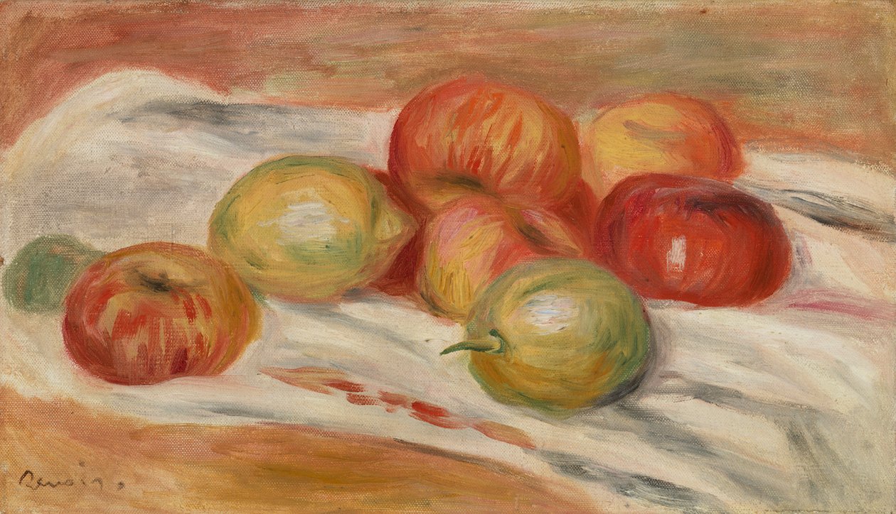 Manzanas y limones en un paño de Pierre Auguste Renoir