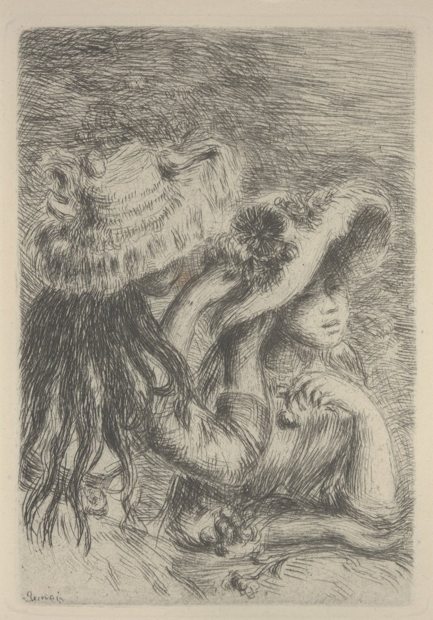 Arreglando el sombrero de Pierre Auguste Renoir