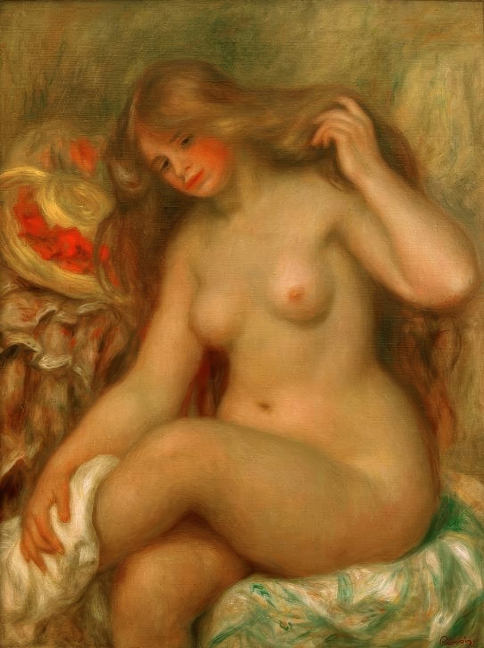 Bañista con piernas cruzadas y sombrero de Pierre Auguste Renoir