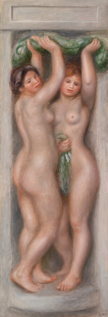 cariátides (cariátides); también llamado Two Bathers (panel decorativo) de Pierre Auguste Renoir