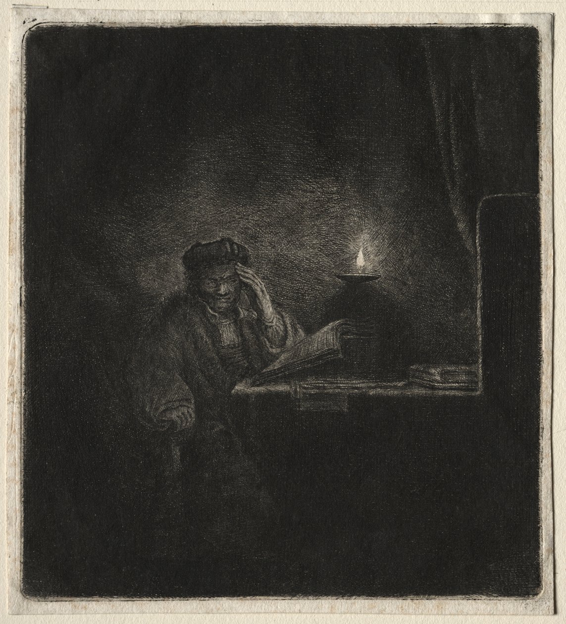 Copia de Estudiante en una mesa a la luz de las velas de Pierre Auguste Renoir