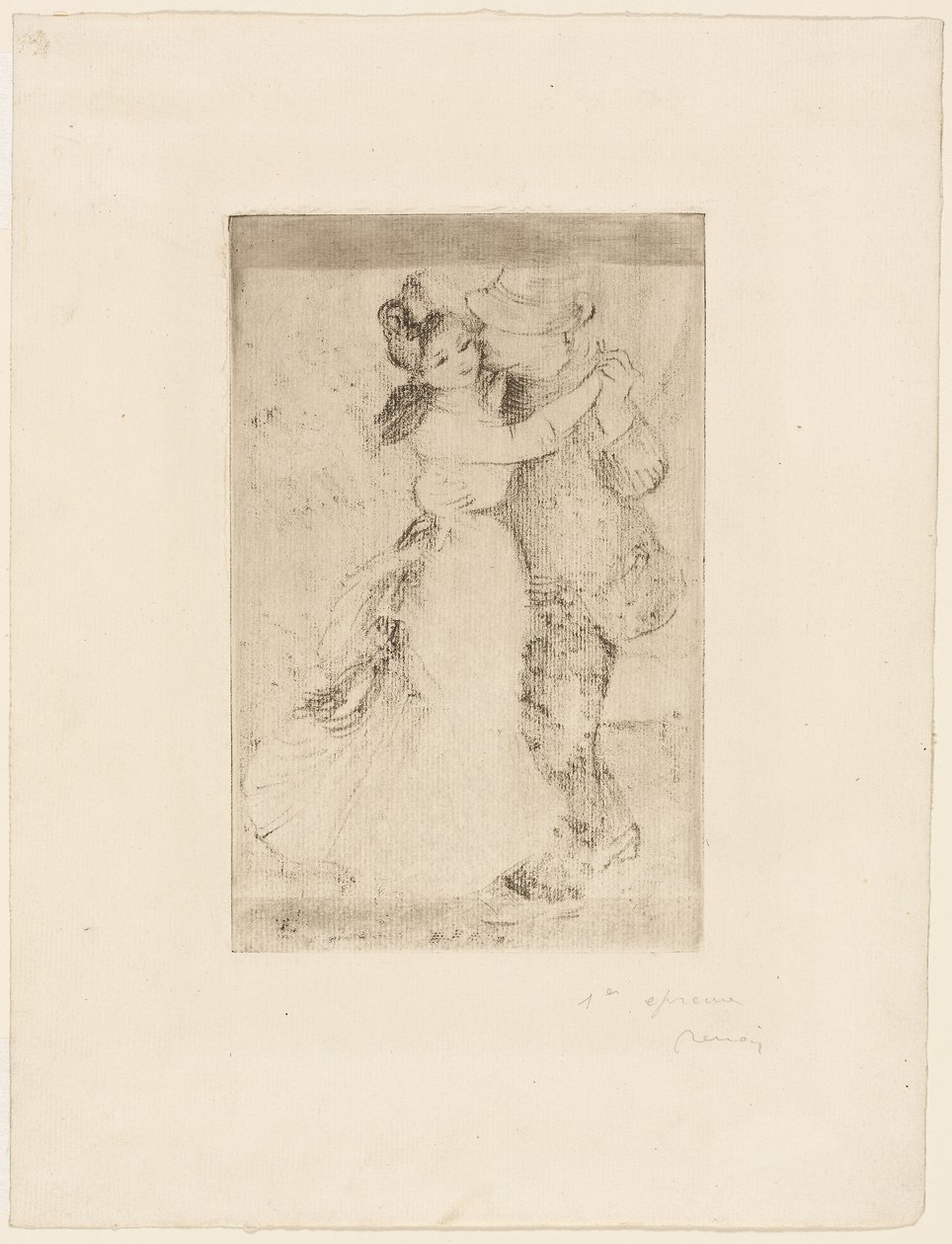 Dance in the Country, c.1890 (aguafuerte en gris pardo sobre papel verjurado marfil) de Pierre Auguste Renoir
