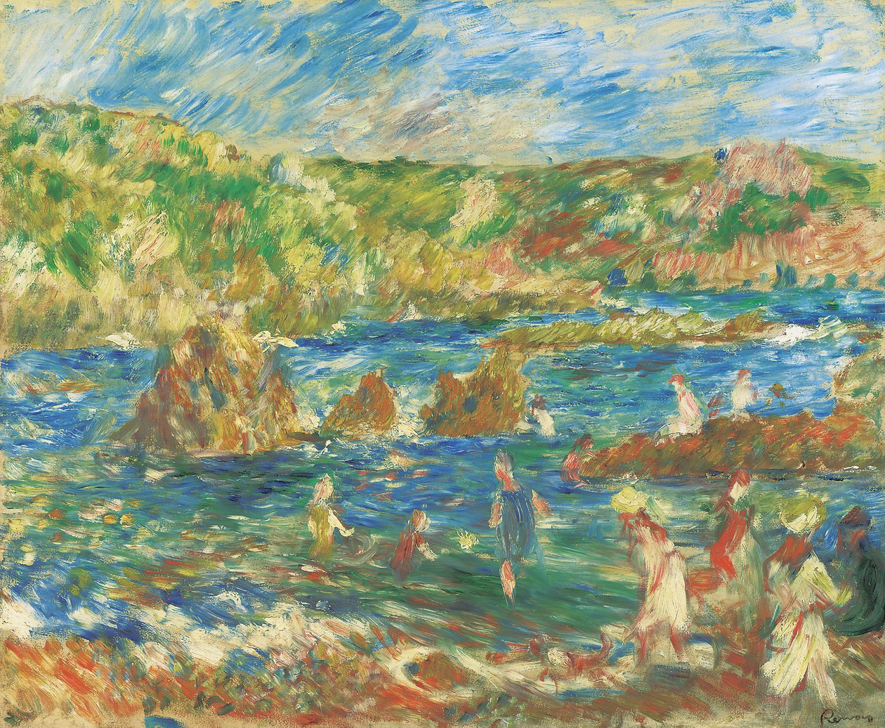 Niños en la playa de Guernsey, c.1883 de Pierre Auguste Renoir