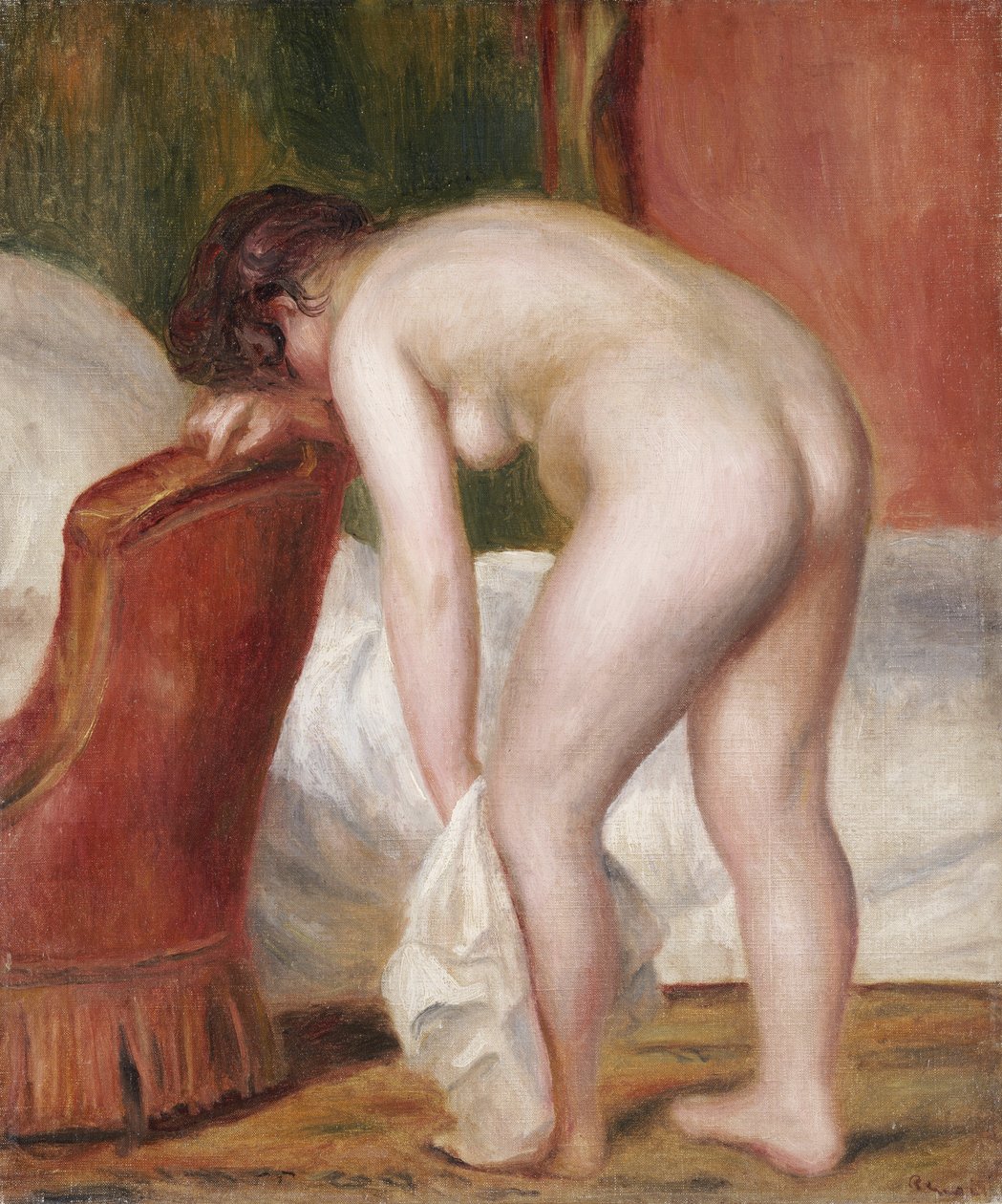 Desnudo femenino secándose, c.1909 de Pierre Auguste Renoir