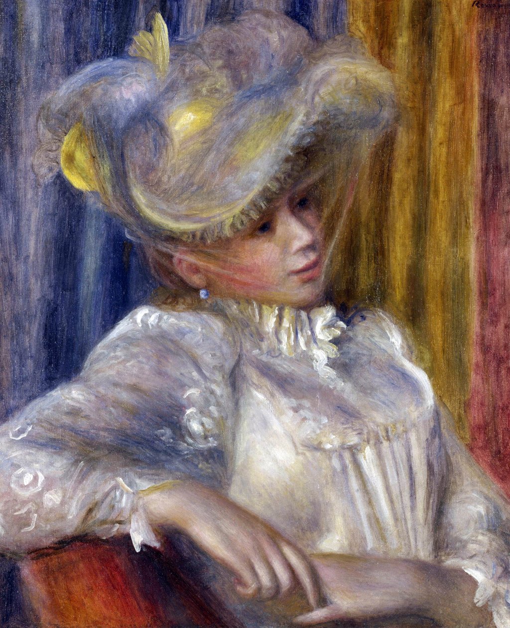 ""Mujer con sombrero"" Pintura de Pierre Auguste Renoir (1841-1919) 1891 Dim 56x46,5 cm Museo Nacional de Arte Occidental, Tokio de Pierre Auguste Renoir