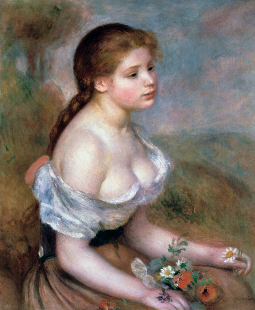 Niña con flores, c1900 de Pierre Auguste Renoir