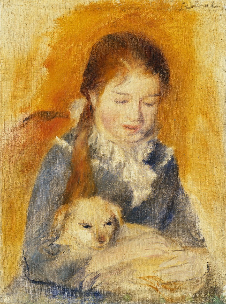 Niña con Perro; Fillette au Chien, c.1875 de Pierre Auguste Renoir