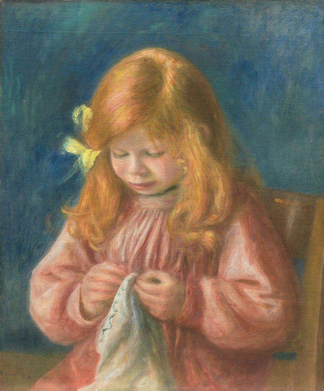 Jean Renoir cosiendo, 1899-1900 de Pierre Auguste Renoir