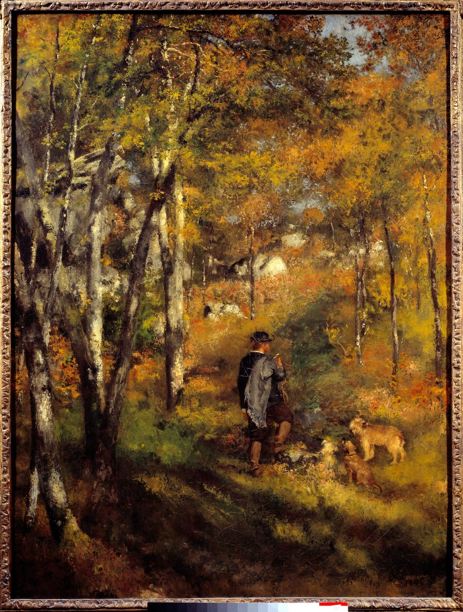 Jules Lecoeur y sus perros en el bosque de Fontainebleau de Pierre Auguste Renoir