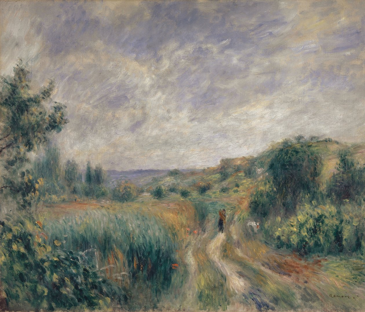 Paisaje cerca de Essoyes, Paisaje con dos Figuras en el Césped, 1892 de Pierre Auguste Renoir