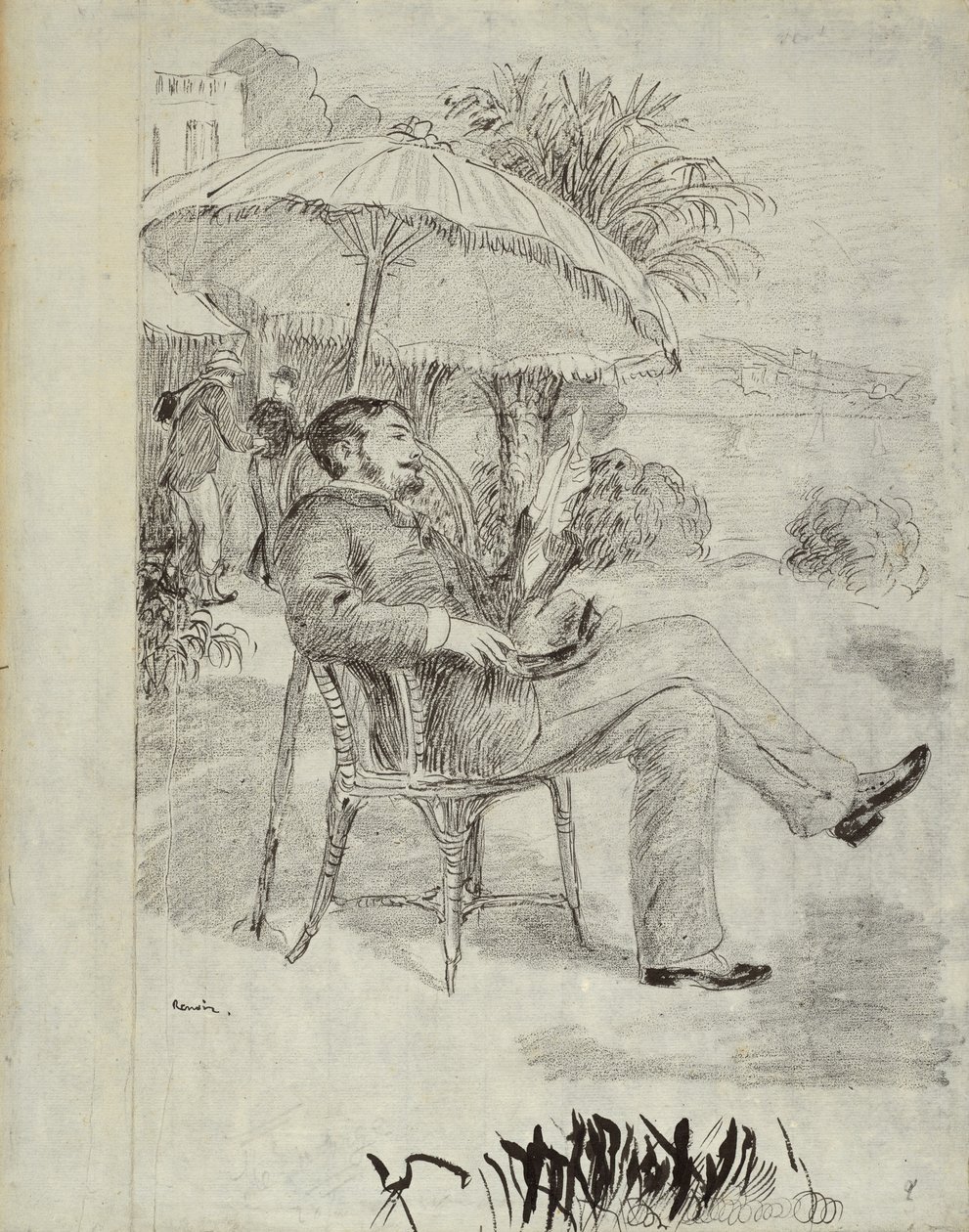 En la terraza de un hotel en Bordighera: El pintor Jean Martin revisa su cuenta de Pierre Auguste Renoir