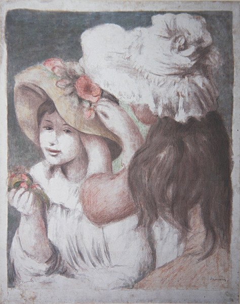 Colocando el sombrero de Pierre Auguste Renoir