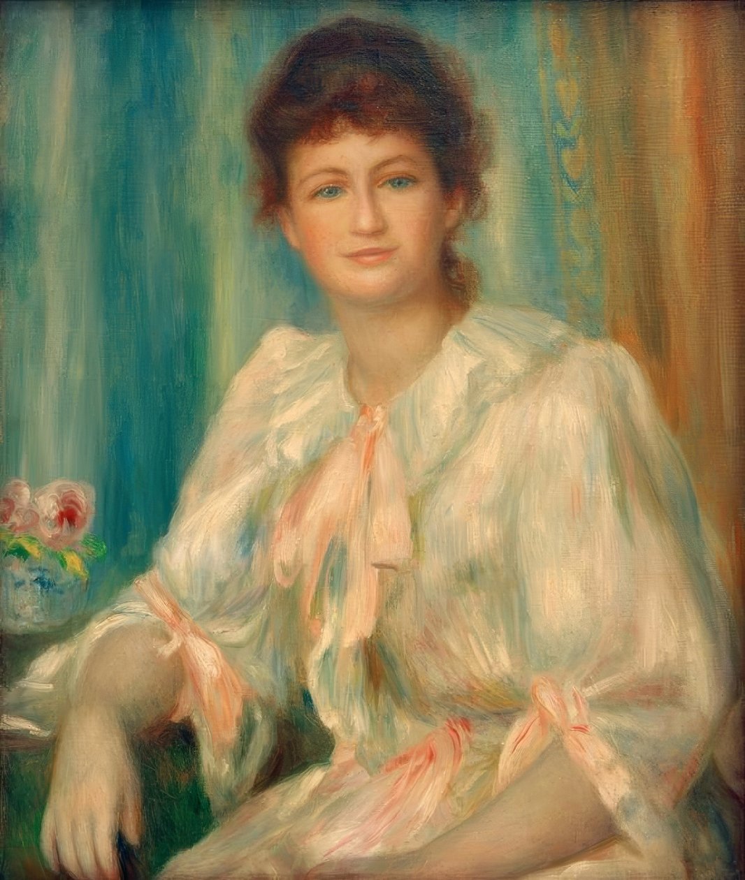 Retrato de una joven en blanco de Pierre Auguste Renoir