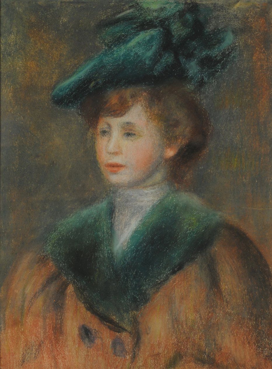 Retrato de una joven con sombrero verde de Pierre Auguste Renoir