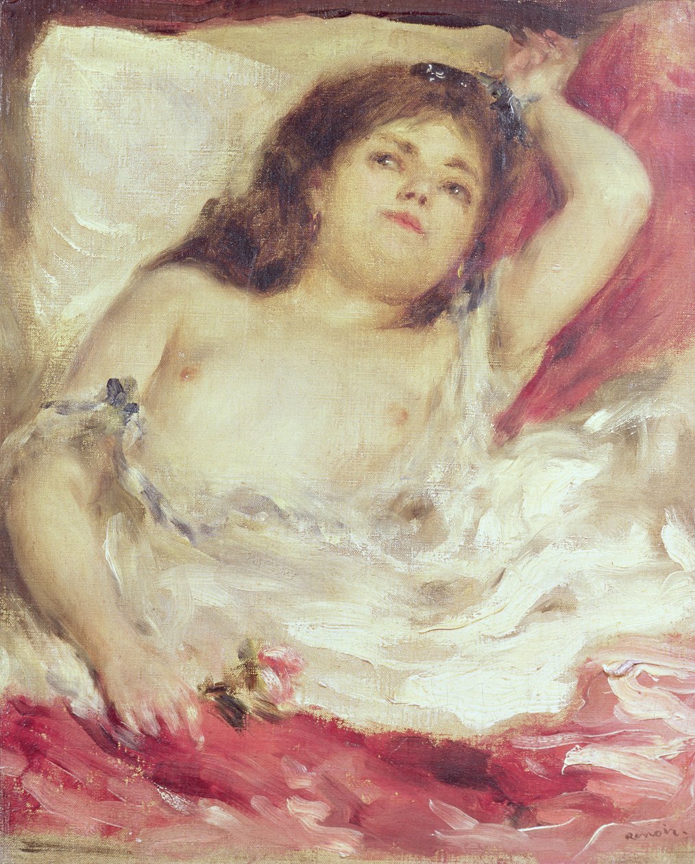 Mujer semidesnuda en la cama: La rosa, antes de 1872 de Pierre Auguste Renoir