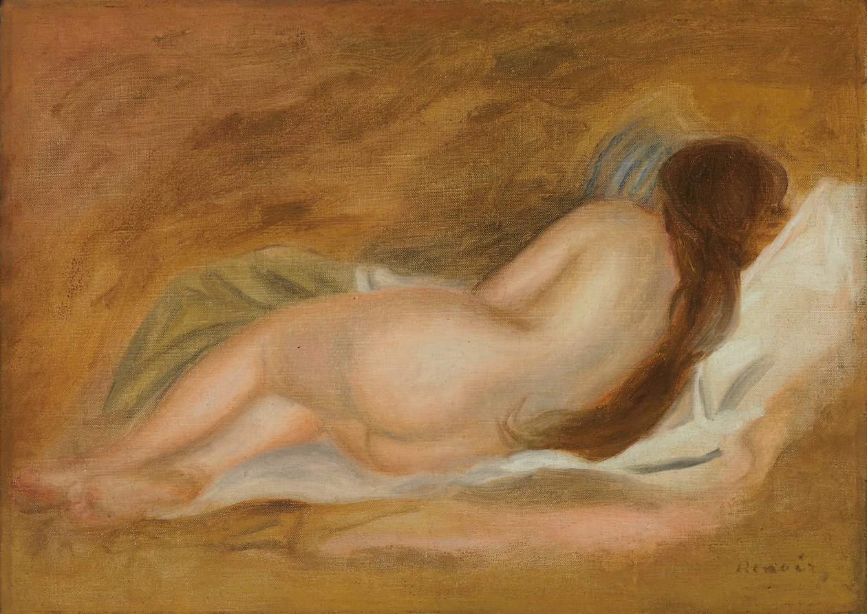 Desnudo durmiendo, vista trasera, fondo ocre; Nu Couche, vu de Dos, sur fond Ocre, c.1885 de Pierre Auguste Renoir