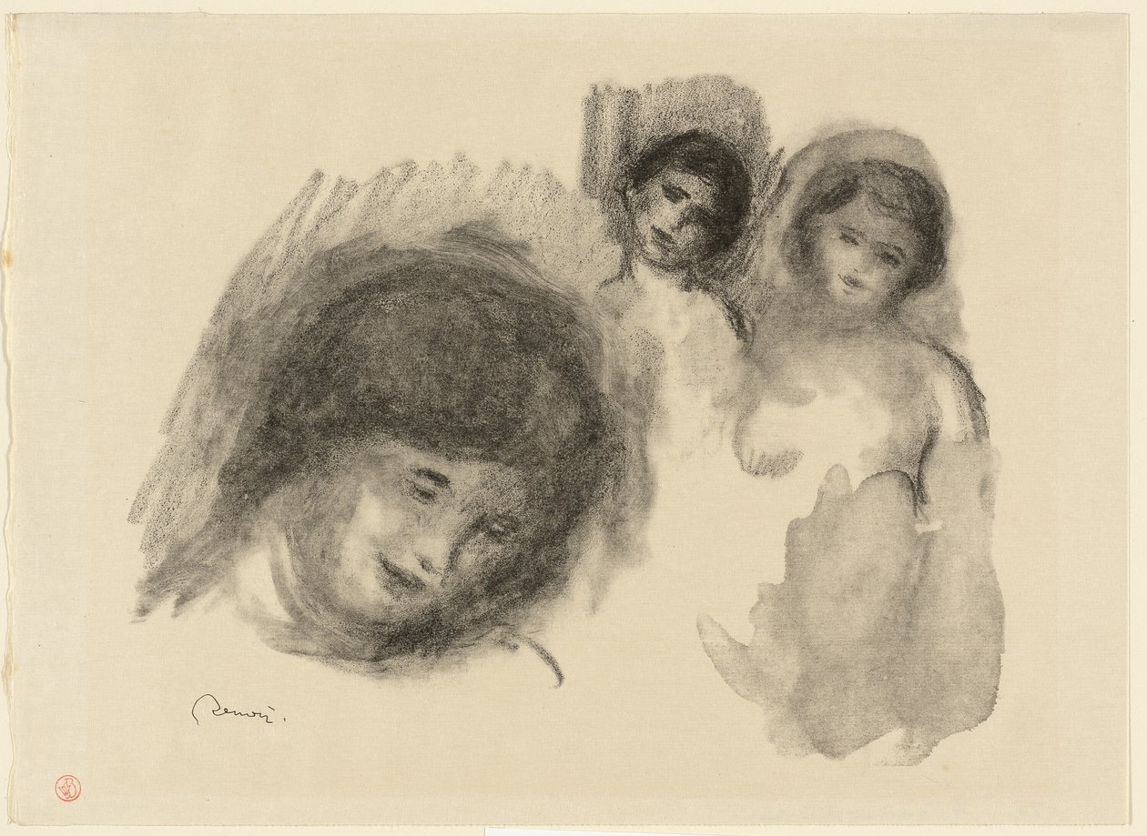 Piedra con tres bocetos de Pierre Auguste Renoir