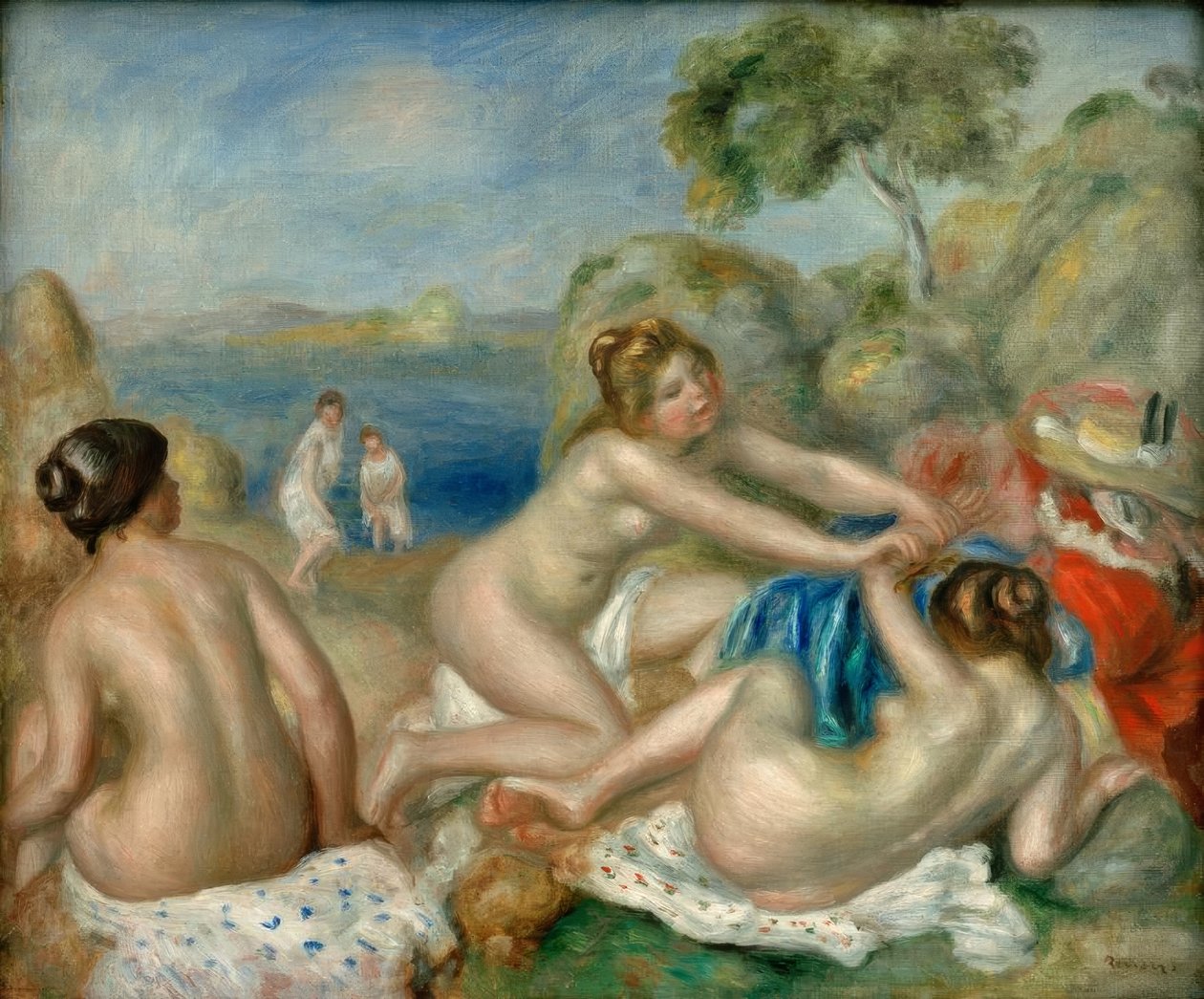 Tres bañistas con cangrejo de Pierre Auguste Renoir