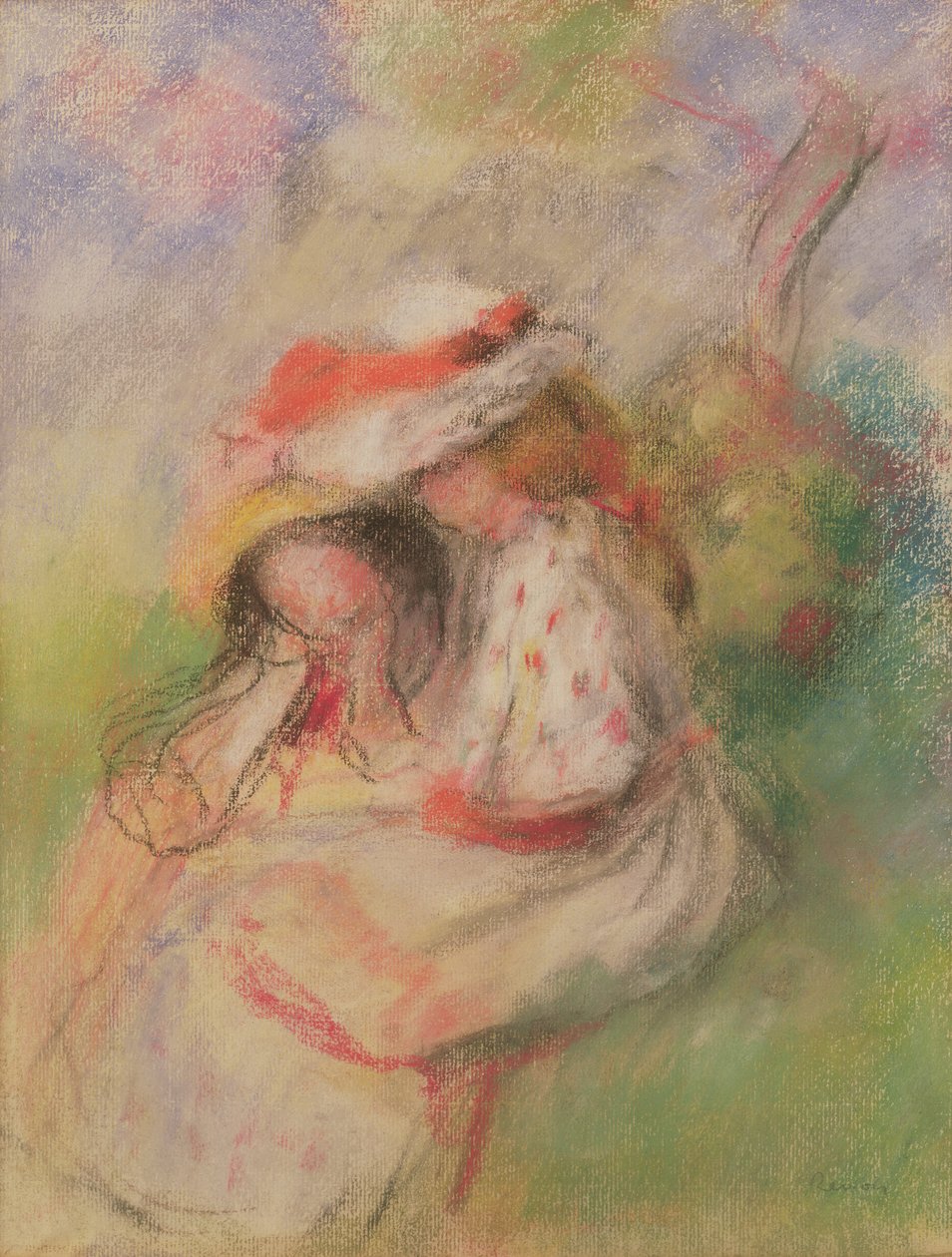 Dos niñas en un jardín, c.1885 de Pierre Auguste Renoir