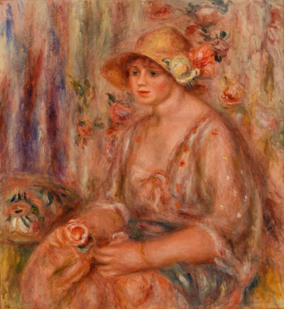 Mujer en vestido de muselina de Pierre Auguste Renoir