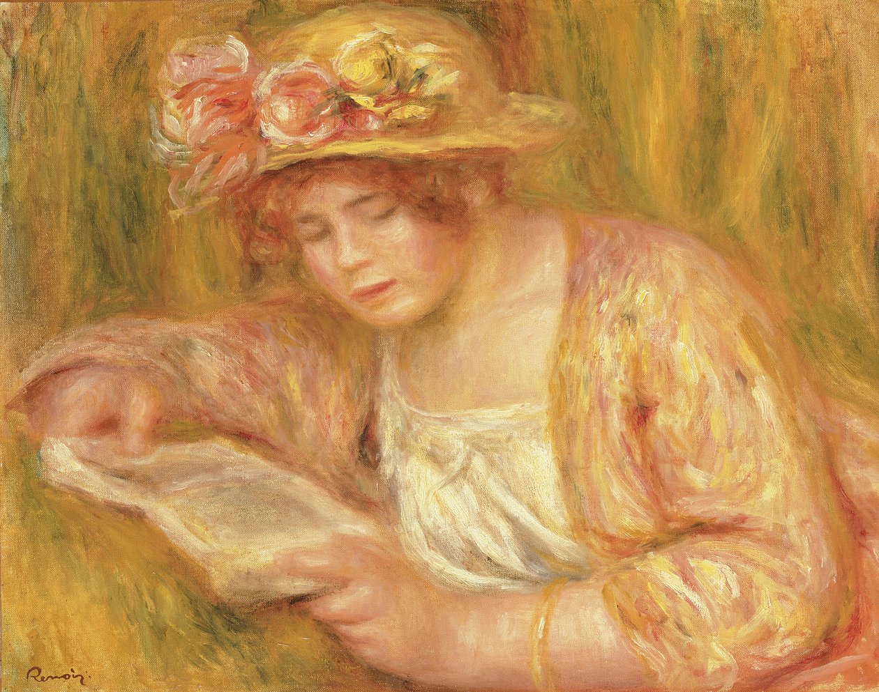Mujer con Sombrero Leyendo, c.1917-18 de Pierre Auguste Renoir