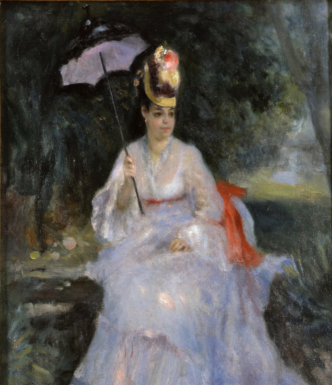 Mujer con una sombrilla sentada en un jardín, 1872 de Pierre Auguste Renoir