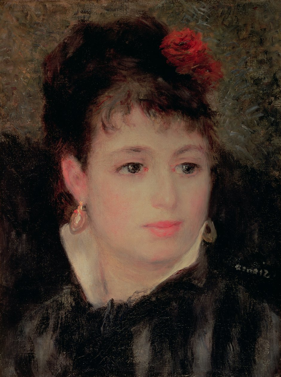 Mujer con una rosa en el cabello de Pierre Auguste Renoir