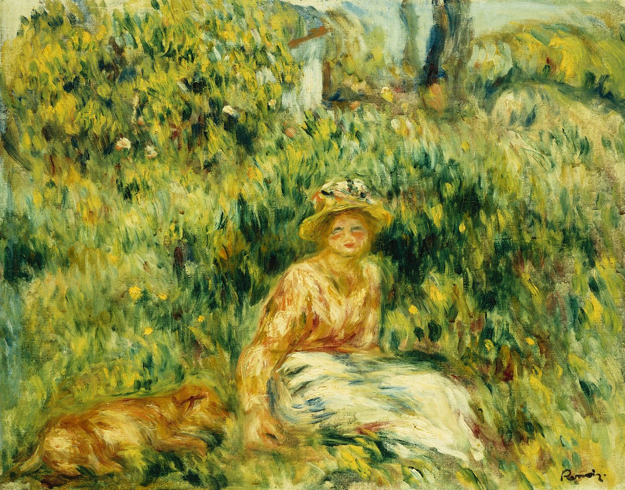 Joven mujer en un jardín de Pierre Auguste Renoir