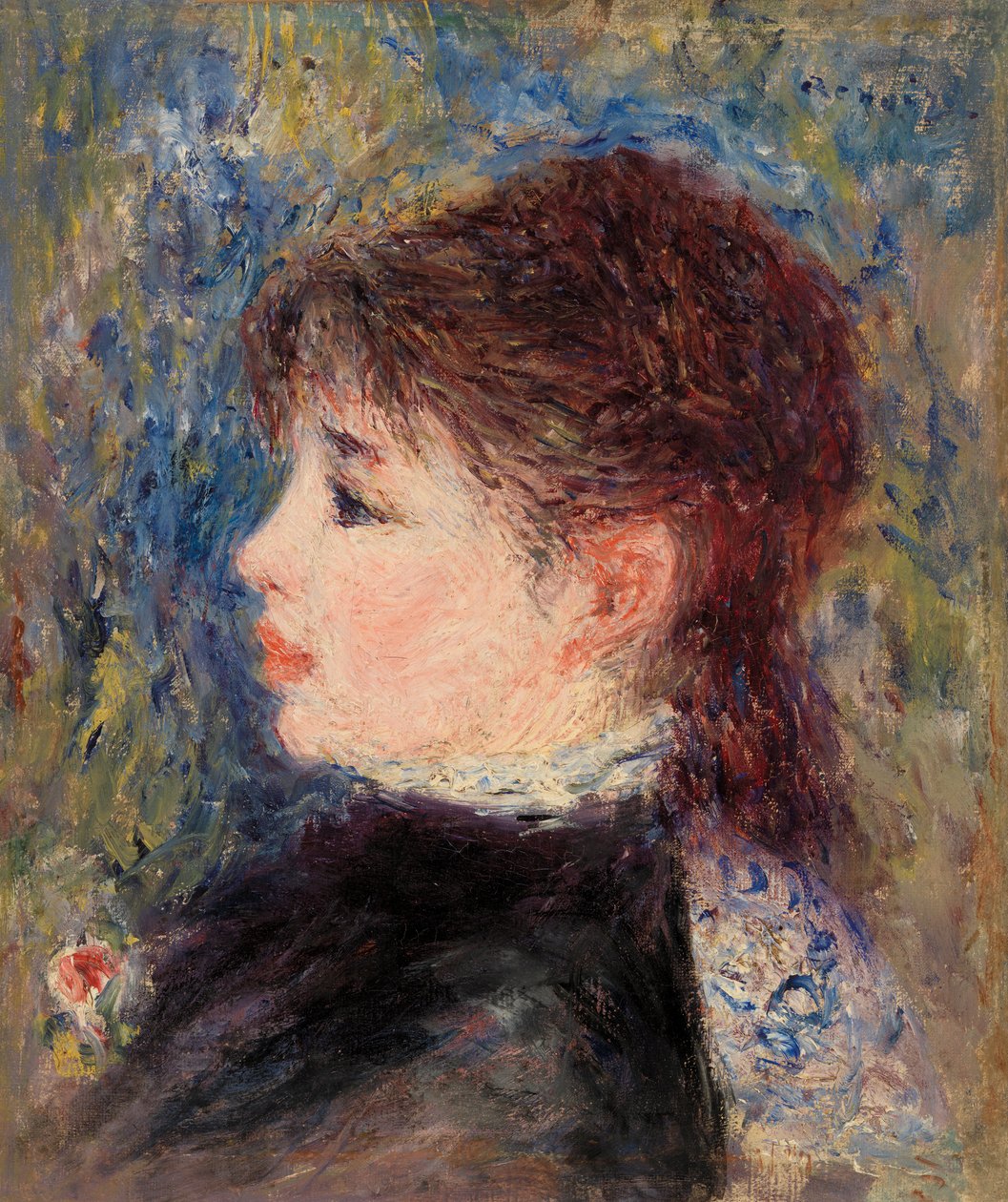 mujer joven con rosa de Pierre Auguste Renoir