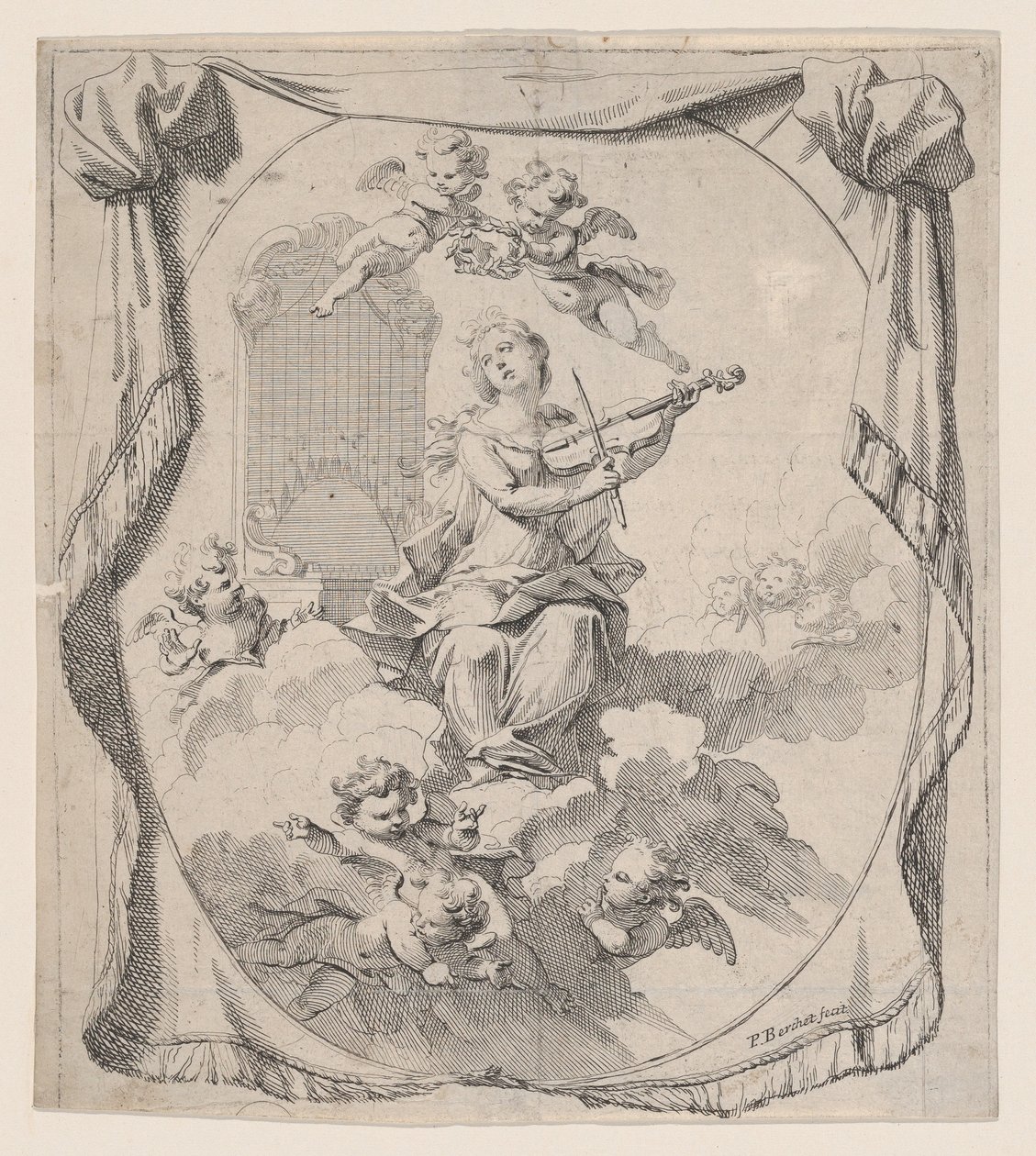 Santa Cecilia en las Nubes Sostenida por Ángeles, 1696 de Pierre Berchet
