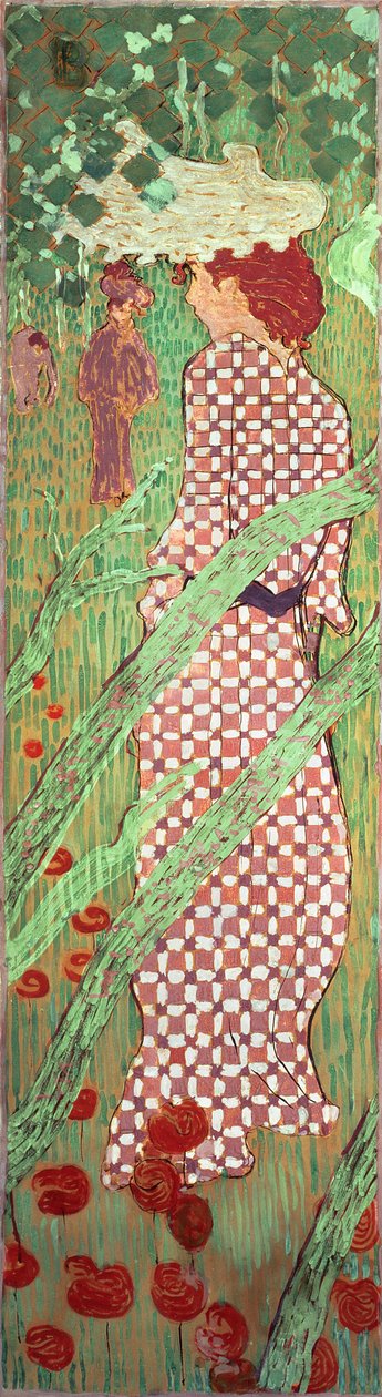Mujeres en un jardín: Mujer con vestido a cuadros de Pierre Bonnard