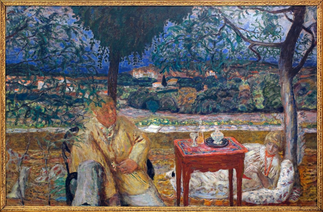 En el jardín (conversación en Provenza). Con retratos de Jozef Pankiewicz (1866-1940, pintor polaco) y Marthe de Meligny (nacida Maria Boursin) de Pierre Bonnard