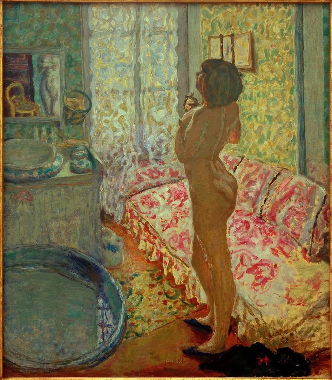 El gabinete de tocador con sofá rosa (Desnudo a contraluz) de Pierre Bonnard