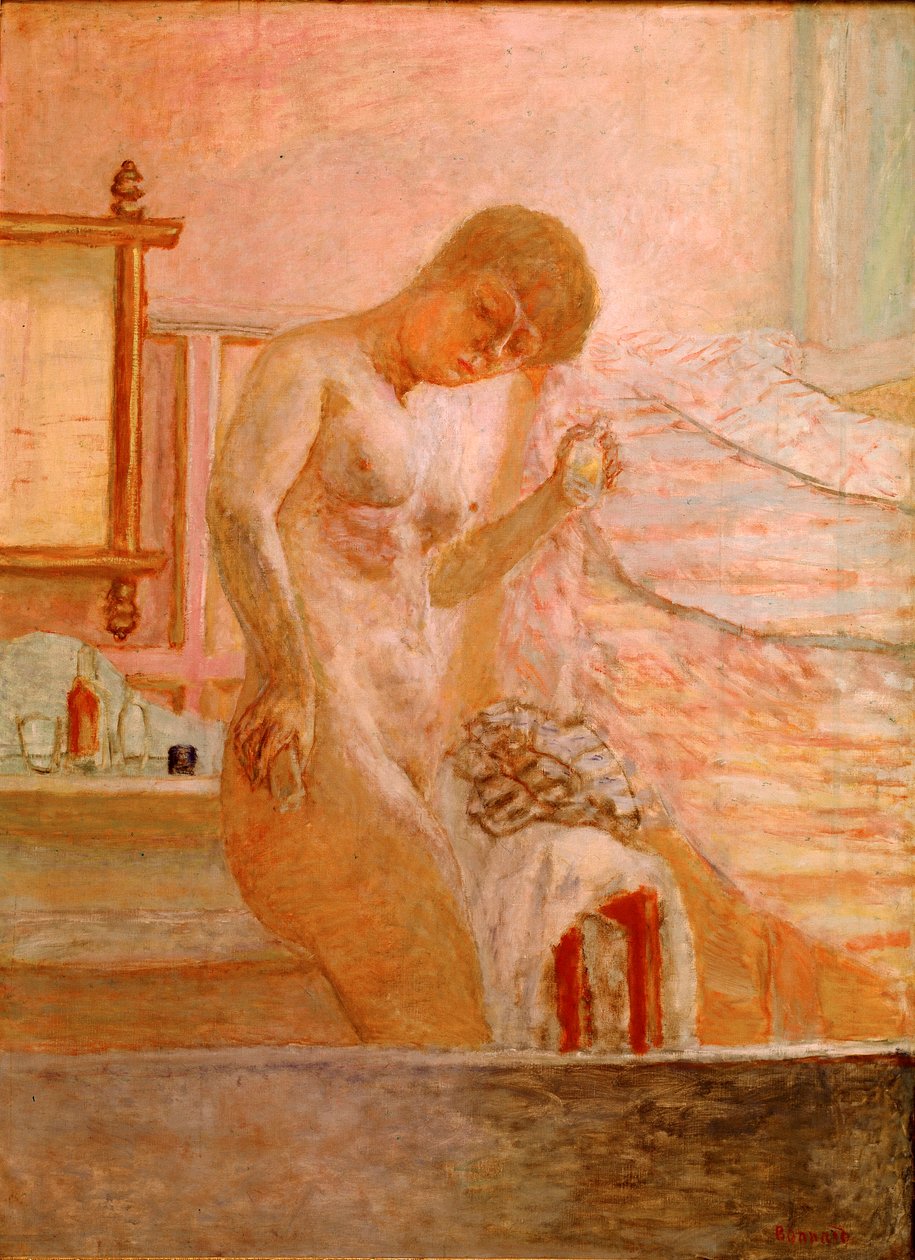 Desnudo de pie en su tocador de Pierre Bonnard
