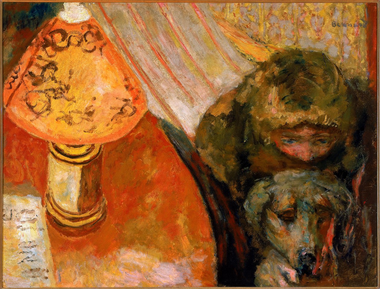 Pintura de un interior iluminado por luz de lámpara de Pierre Bonnard