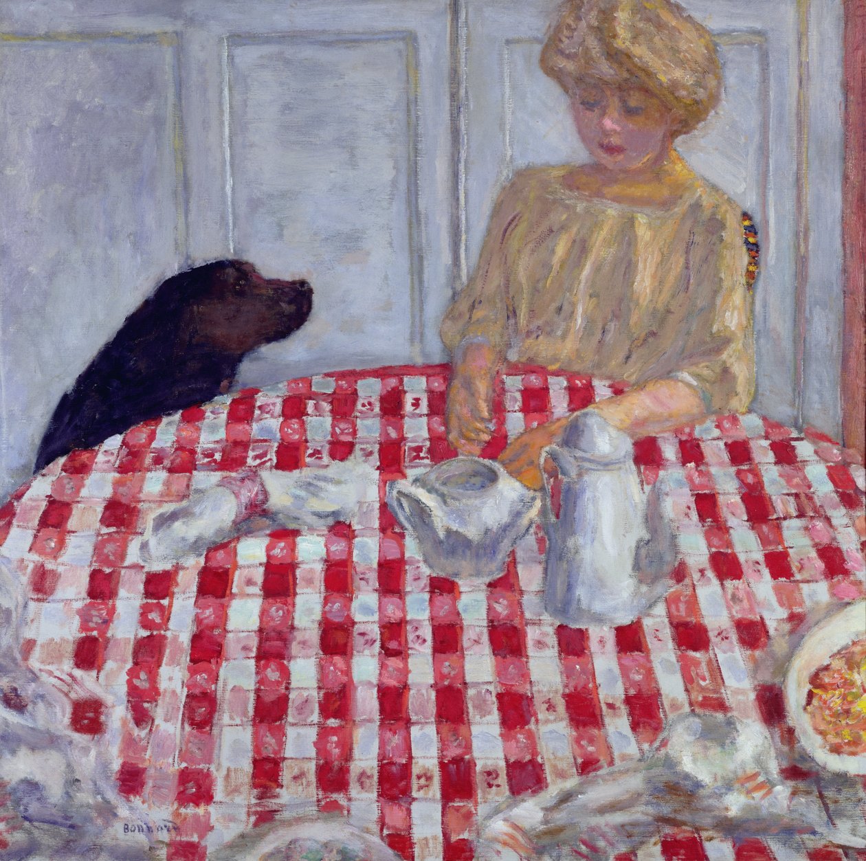 El mantel a cuadros rojos, o La cena de los perros, 1910 de Pierre Bonnard