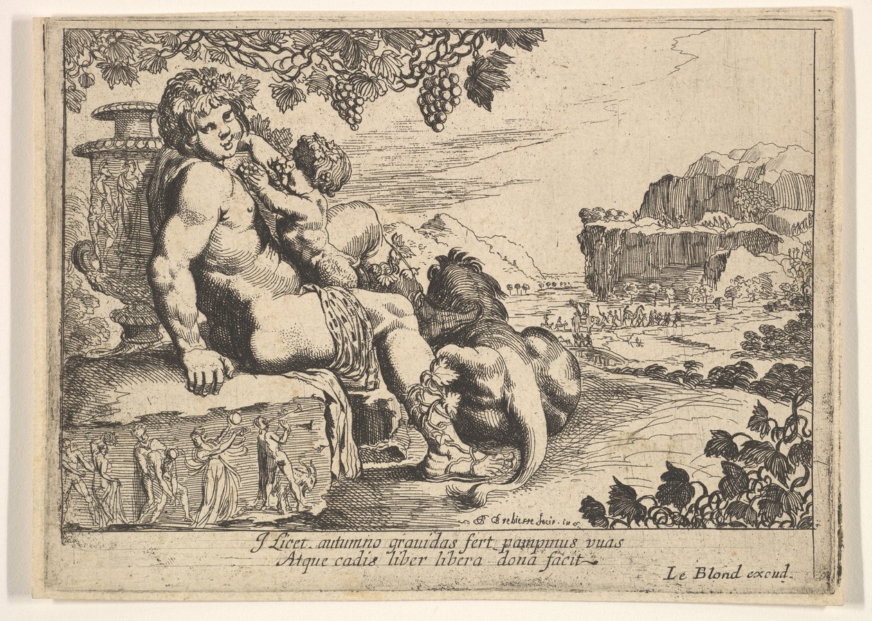 Baco, sátiro y león, 1610-42 de Pierre Brebiette