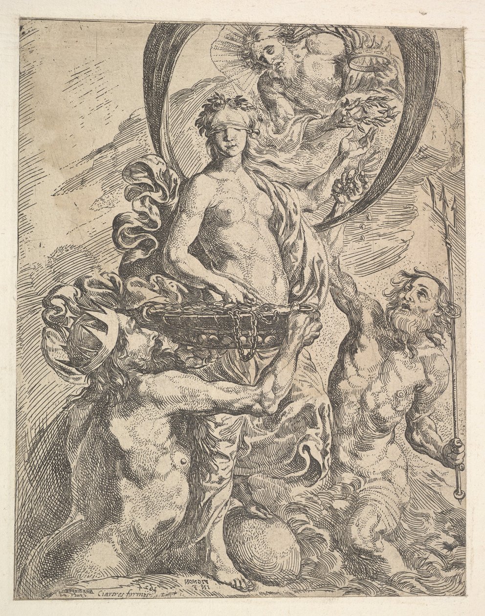 Júpiter, Plutón y Neptuno ofreciendo sus riquezas a la Fortuna, 1624 de Pierre Brebiette