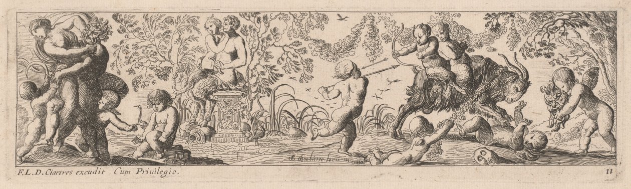 Putti y Sátiros Disparando Flechas de Pierre Brebiette