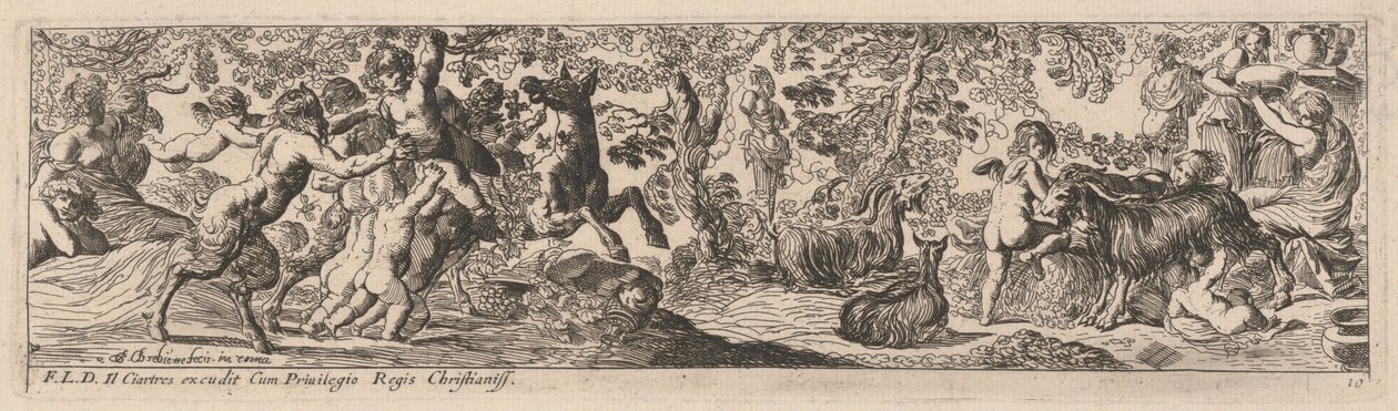 Sátiros y putti jugando con animales de Pierre Brebiette