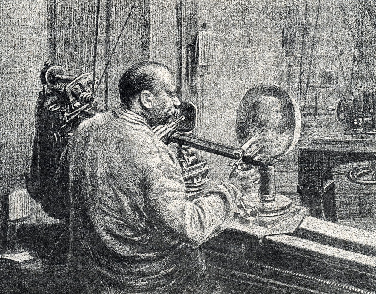 Un medallista utilizando una especie de fresadora pantógrafo Grabado de "Excursion a travers les metiers" de Pierre Calmette Colección particular de Pierre Calmettes