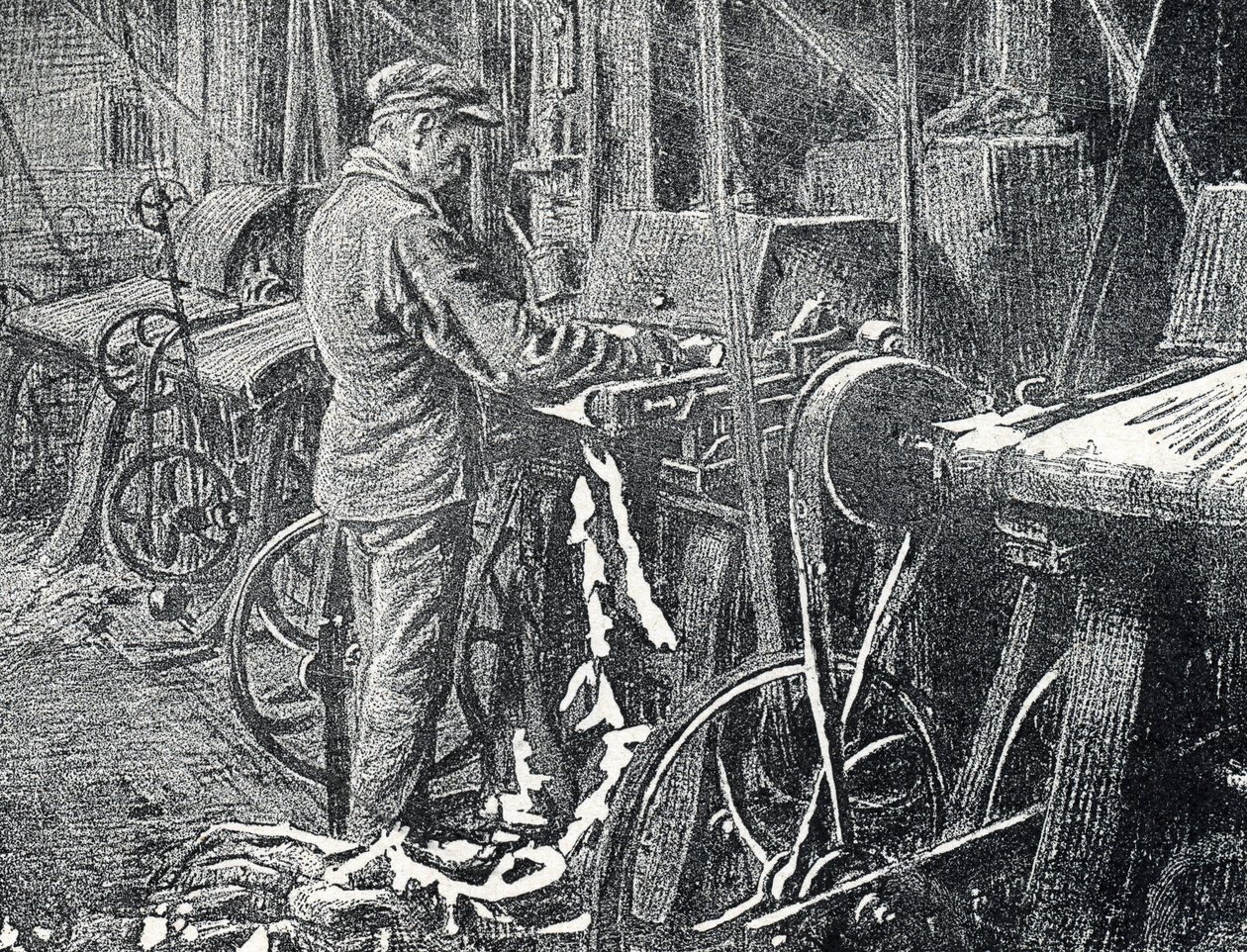 Industria del cuero: siega mecánica de pieles Grabado de "Excursion a travers les metiers" de Pierre Calmette Colección particular de Pierre Calmettes