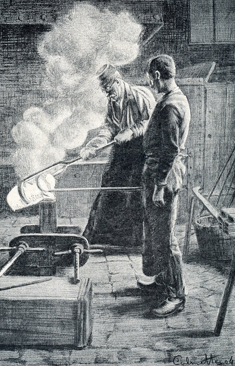 Fabricación de cubiertos: lingote fundido en un molde de Pierre Calmettes
