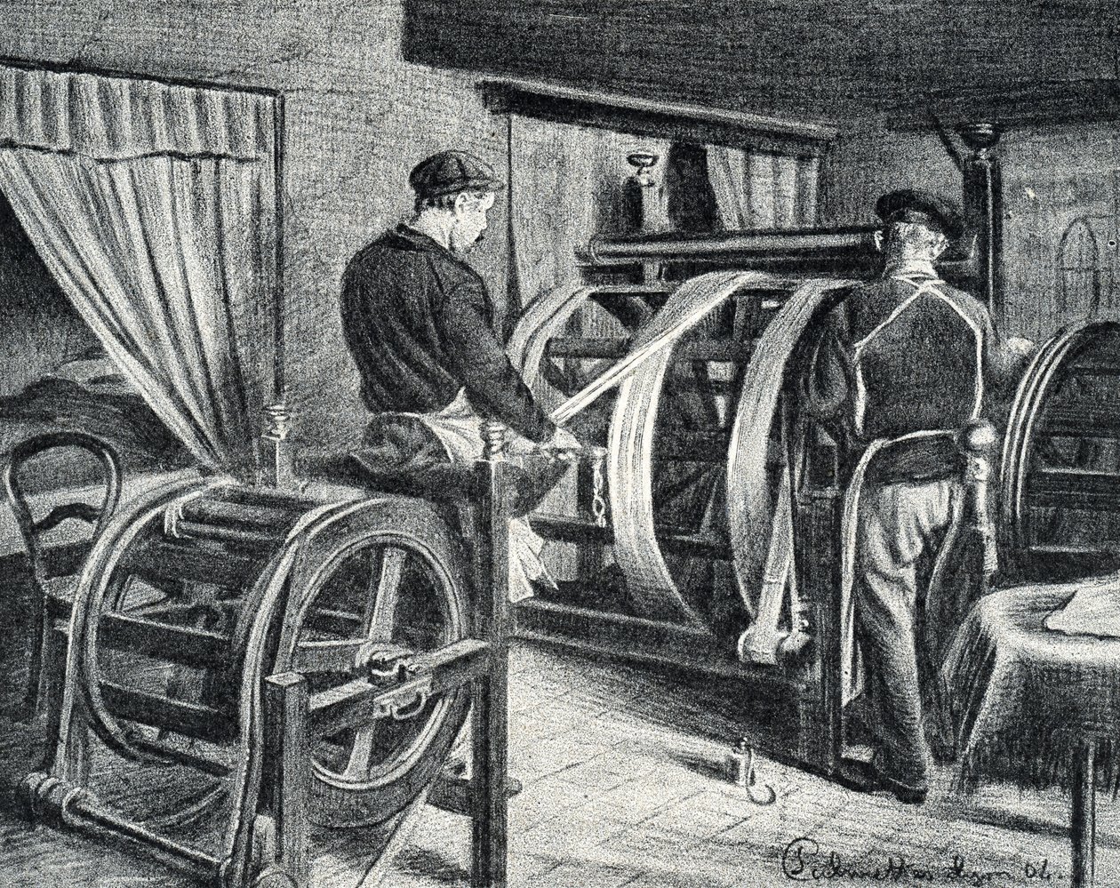 Trabajo de la seda: el desenrollado de la seda grabado de "Excursion a travers les metiers" de Pierre Calmette Colección particular de Pierre Calmettes