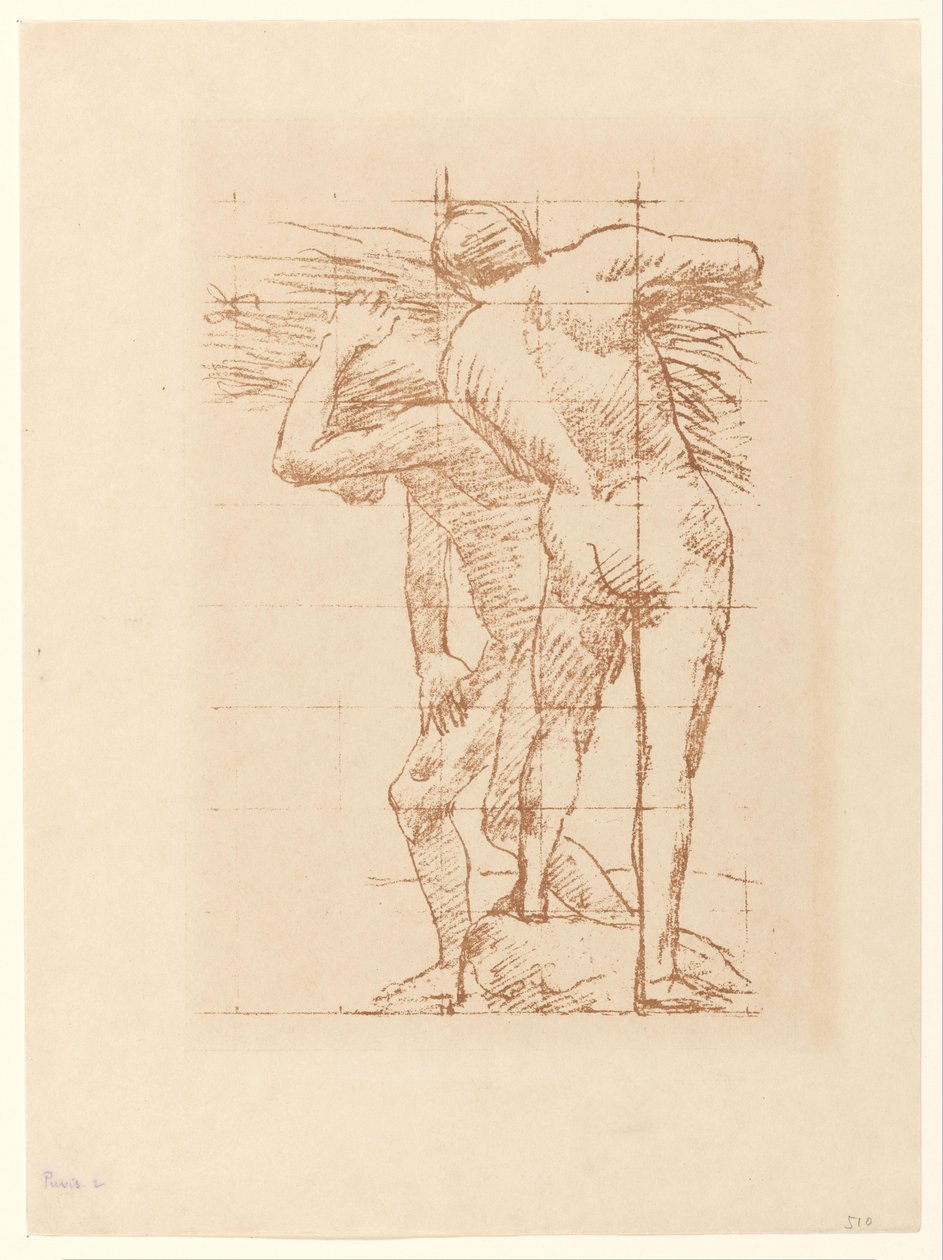 Estudio de dos hombres desnudos con un manojo de paja de Pierre Cécile Puvis de Chavannes