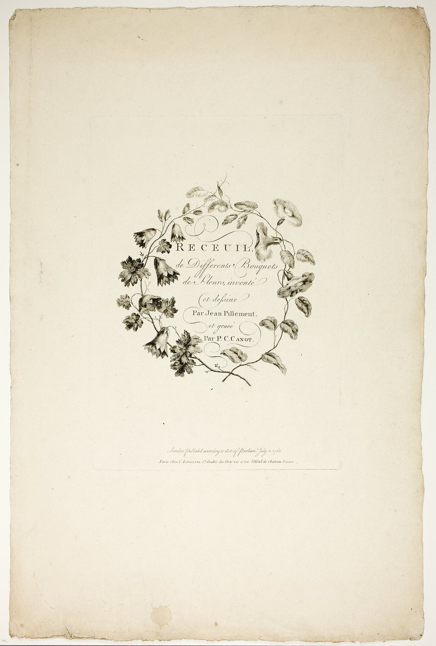 Portada de la Colección de ramos de flores, inventada y dibujada por Jean Pillement y grabada por P. C. Canot de Pierre Charles Canot